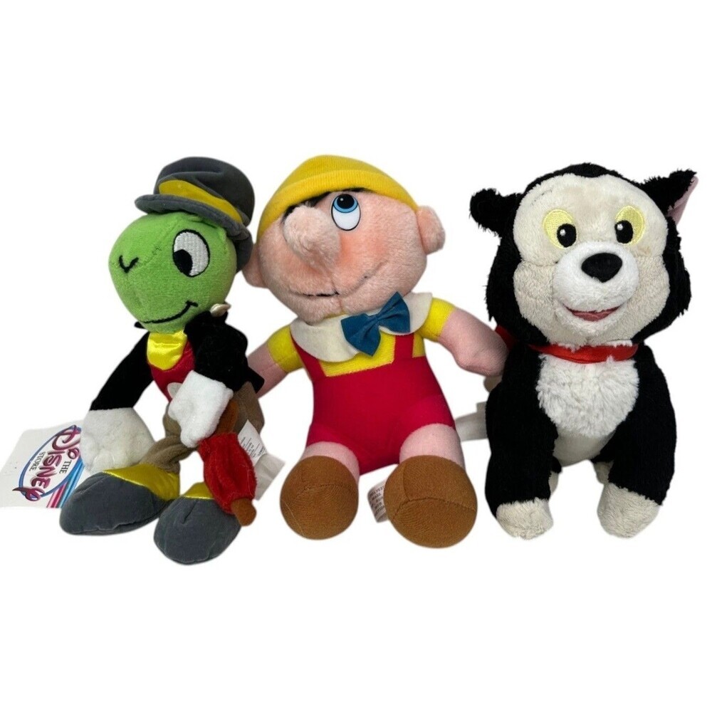 Disney Store Pinocchio Figaro Jiminy Cricket Plush Toy Lot Size 8" Kidcore